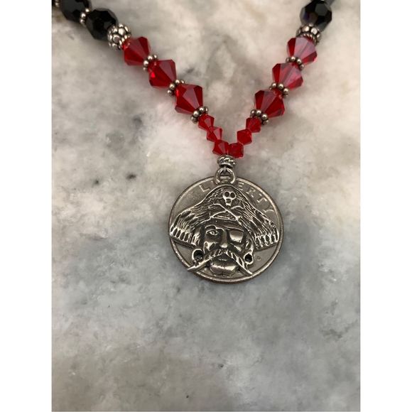 .925 Pirate Sterling Silver Charm with Black Red Austria Crystals Necklace #hand - Picture 3 of 6